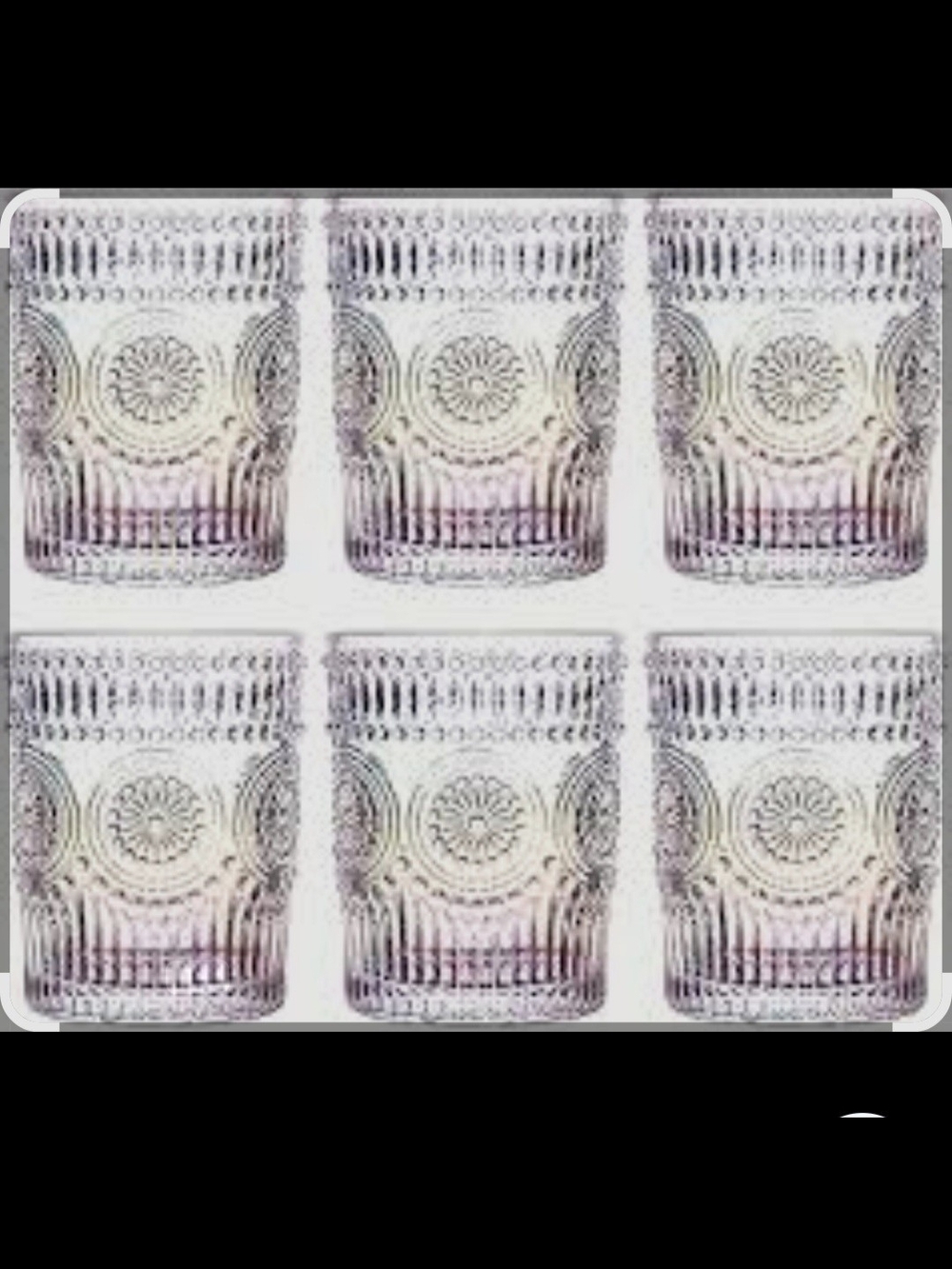 Set of 6 Embossed Glass Tumbler Cups - Pale Lavender Tint